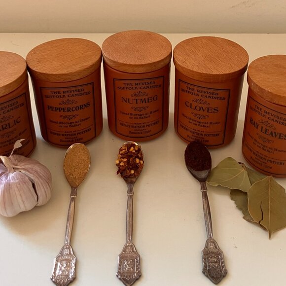Henry Watson Pottery Terracotta Spice Jars - England Suffolk Revised Canisters - Picture 2 of 13